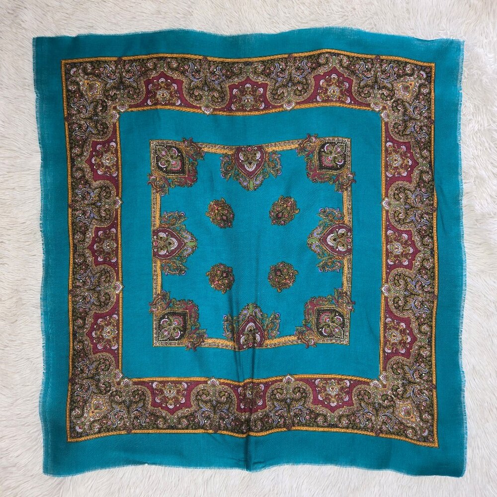 Collections Acrylic Square Scarf Turquoise Gold Mandala Inspired Print Scarf